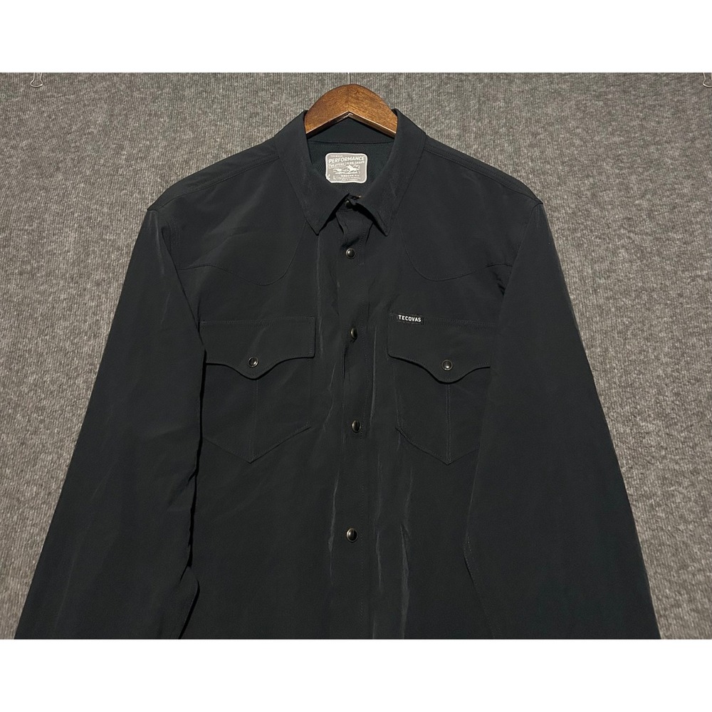 Tecovas performance pearl snap shirt mens black western Large long sleeve